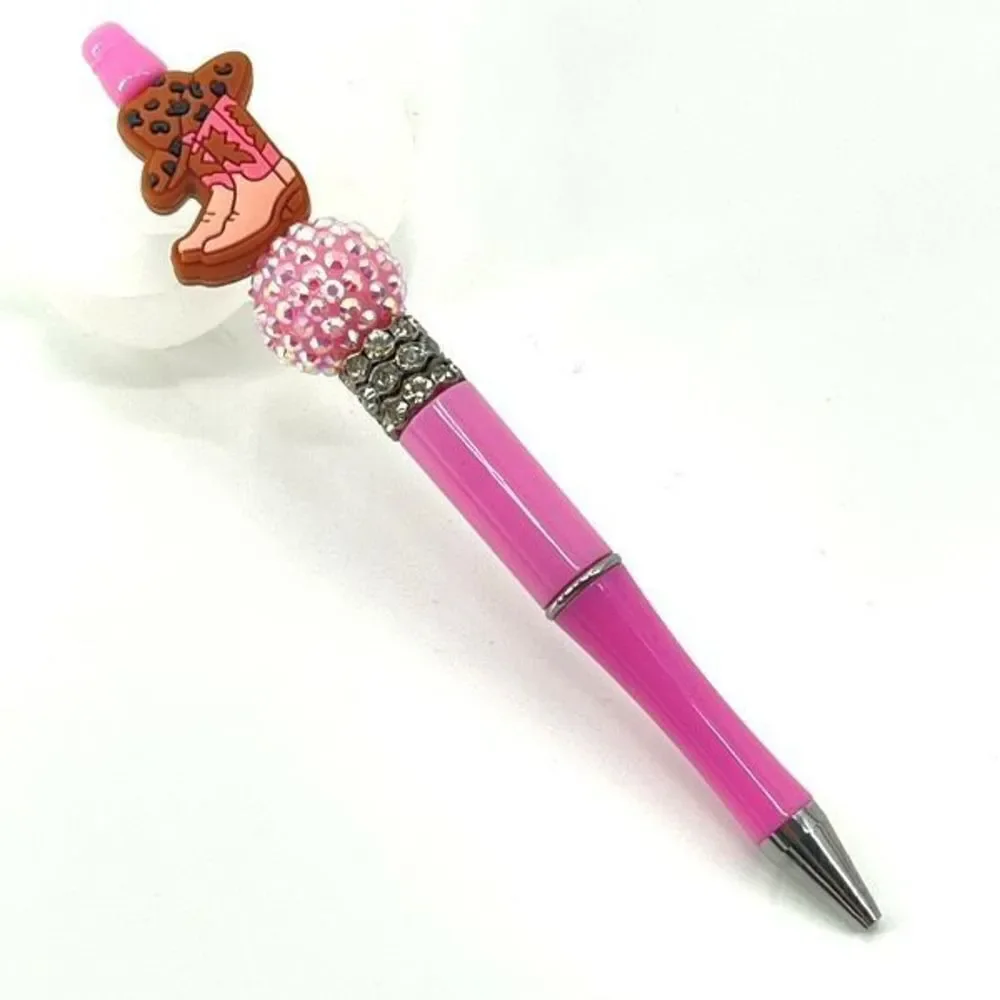 Cowboy boots hat country cowgirl handmade pen NEW beads rhinestone bling pink br